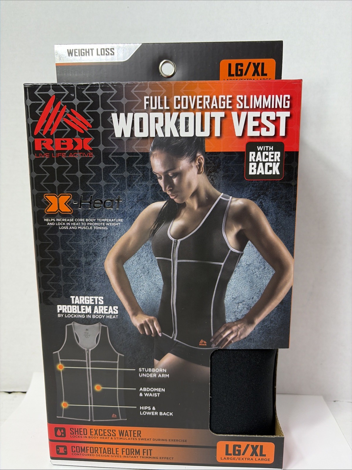 RBX WORKOUT VEST X-HEAT RACER BACK LG/XL Full Coverage Slimming Workout Vest