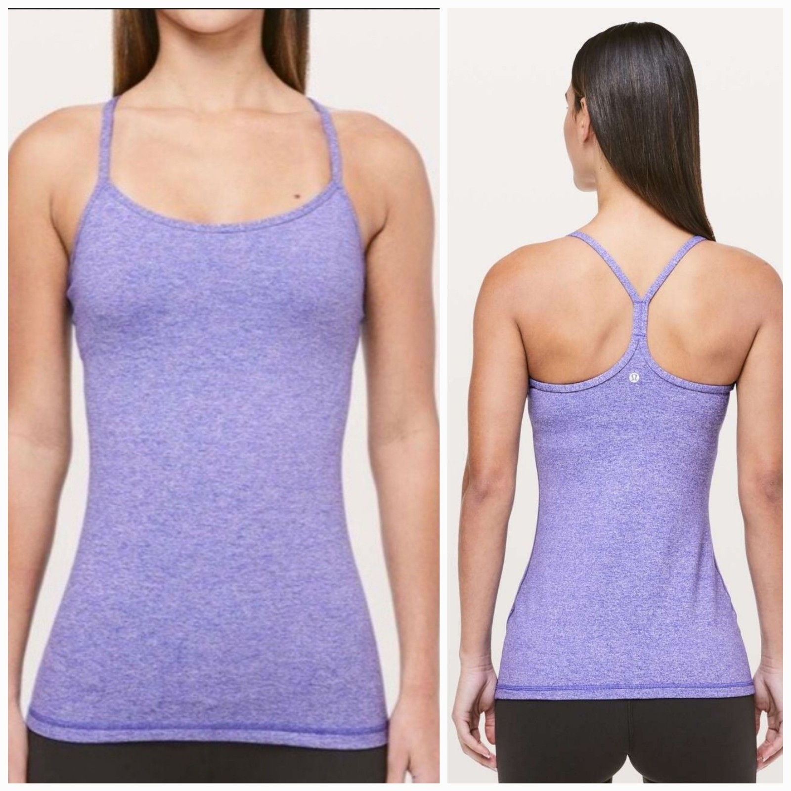 Lululemon Power Y Tank Heathered Purple Padded Built In Bra Size 12 Shirt Top