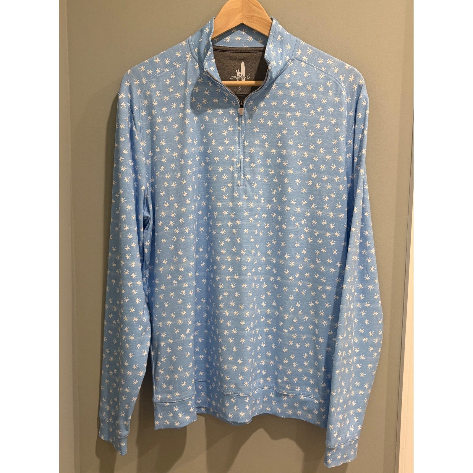 Johnnie-O Womens Light Blue Palm Tree Print Quarter Zip Pullover Sweater Size S