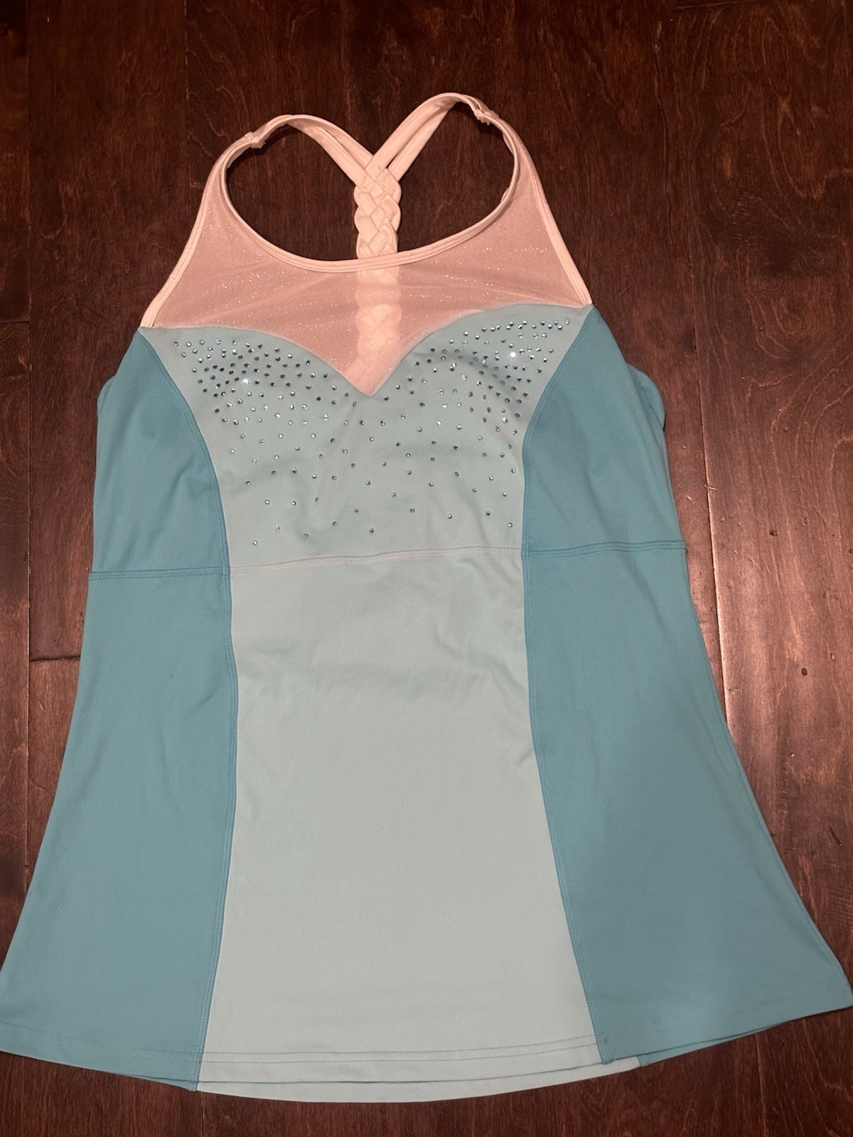Crowned Athletics Frozen Princess Elsa Athletic Tank Blue Sparkle Braid XXXL