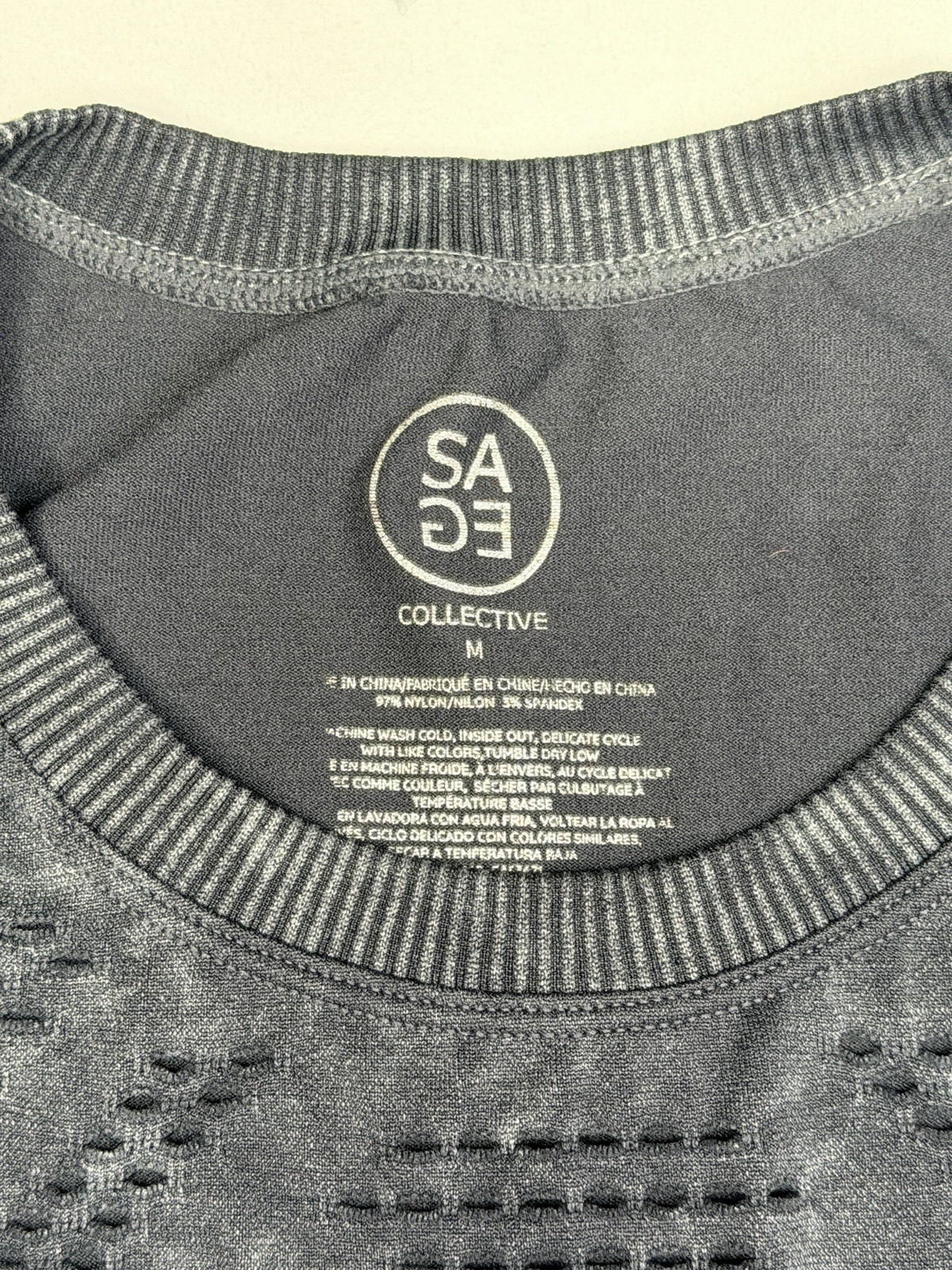 Sage Collective | Black Gray Distressed Perforated Laser Cut Cropped Tank Top M