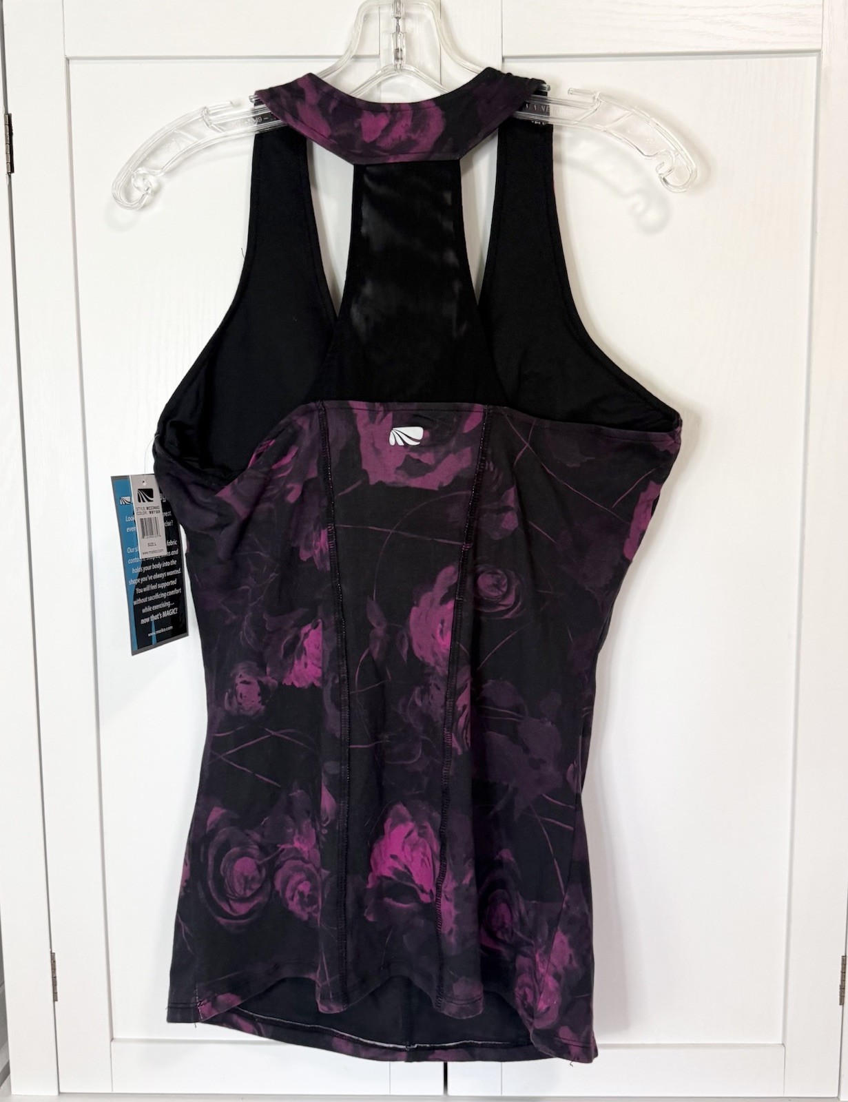 NWT Marika Magic Ruched Racer Tank Top Womens Large Floral Workout Built In Bra