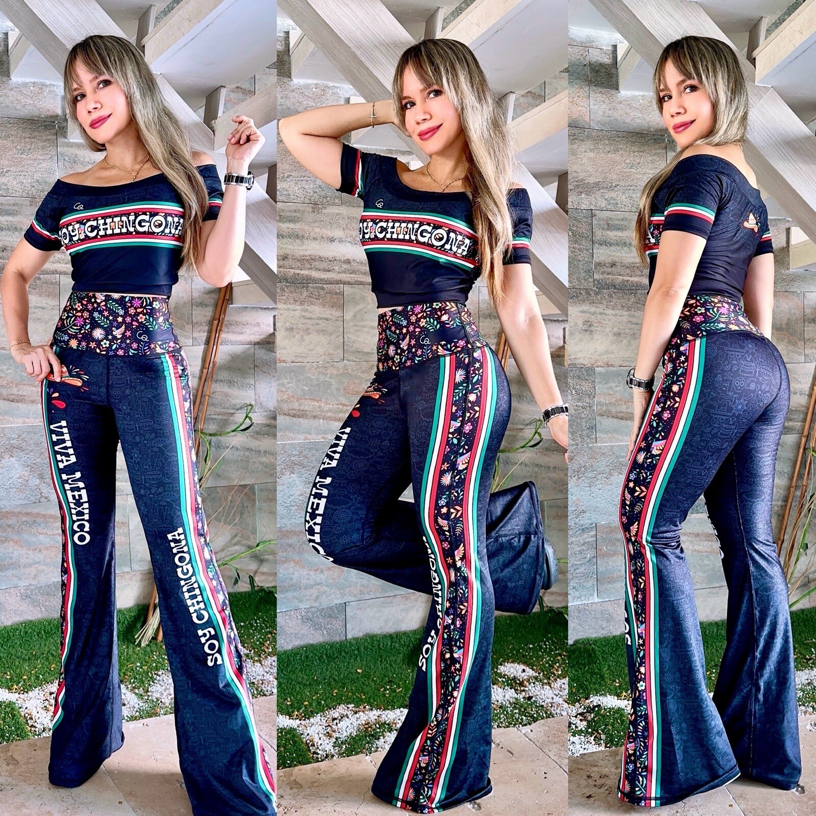 Colombian Brazilian Women’s Set Bell Boot Pants & Top Microfiber S M L Mexico