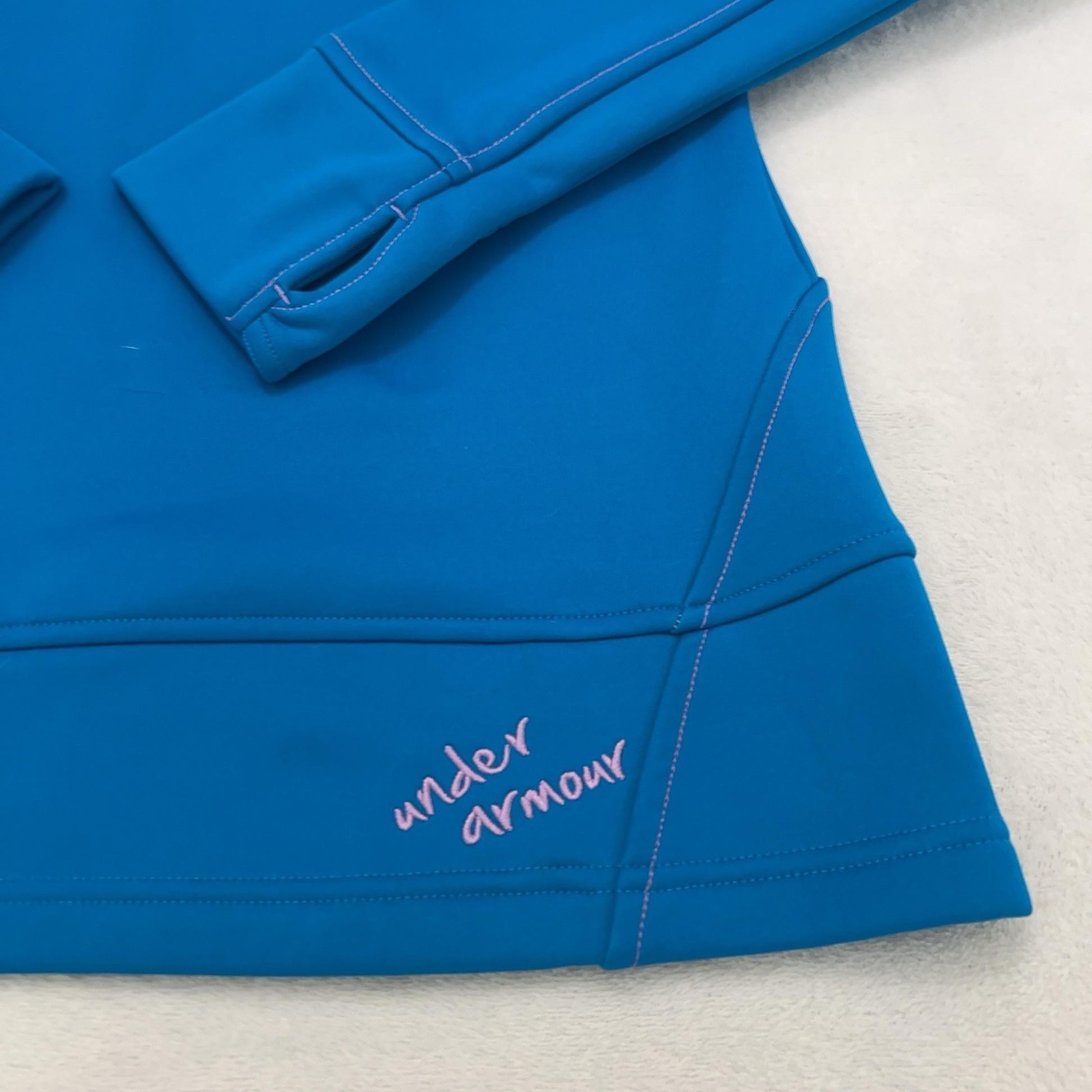 Under Armour ColdGear Pullover Womens Medium Blue 1/4 Zip Fleece Thumbholes