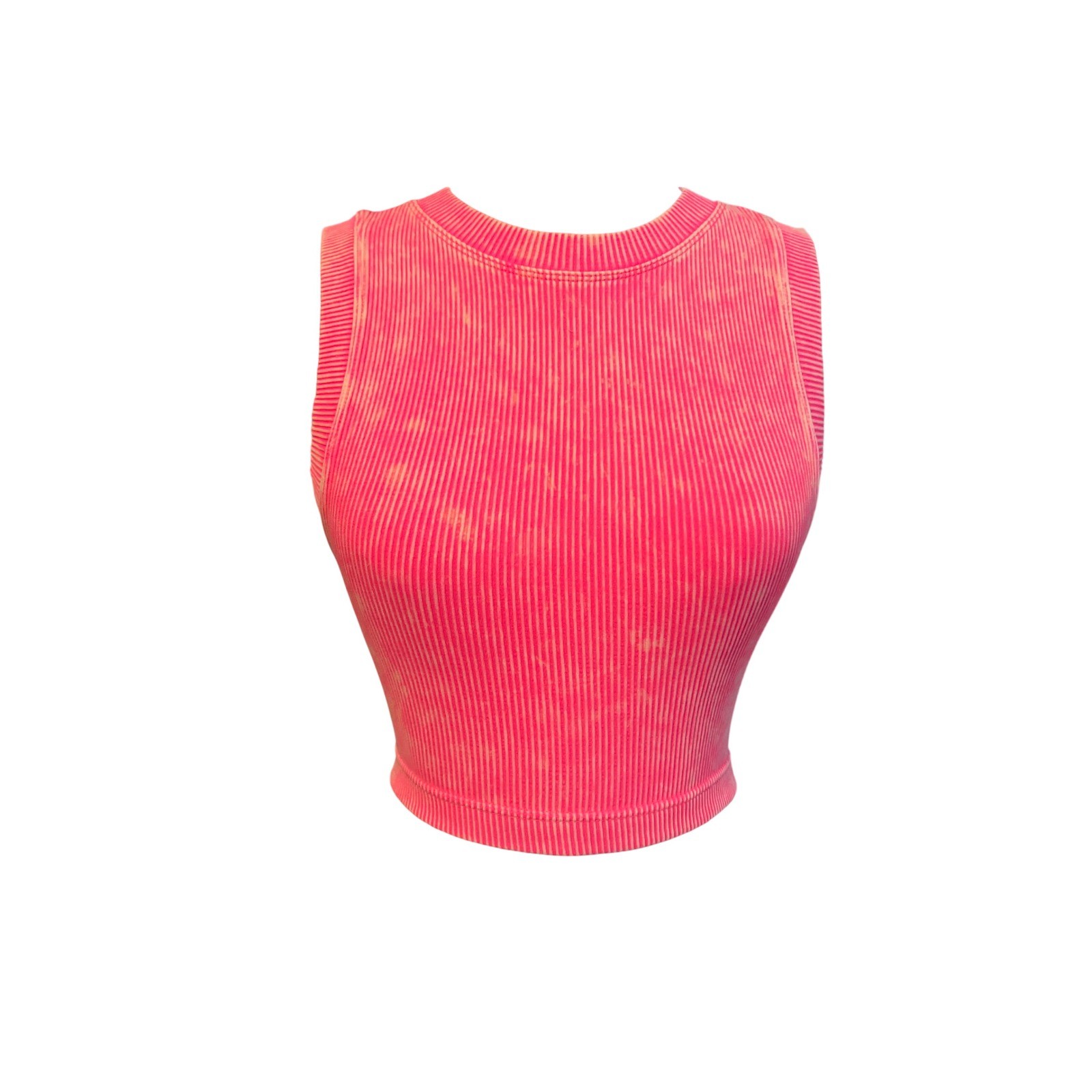 Zenana Neon Pink Ribbed Acid Wash Sleeveless Crop Top Tank
