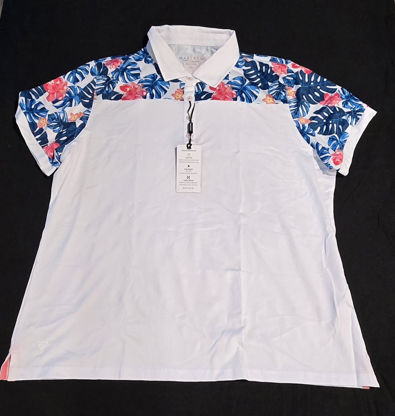 MAELREG Women’s XL Performance Polyester Golf/Tennis Shirt White And Floral