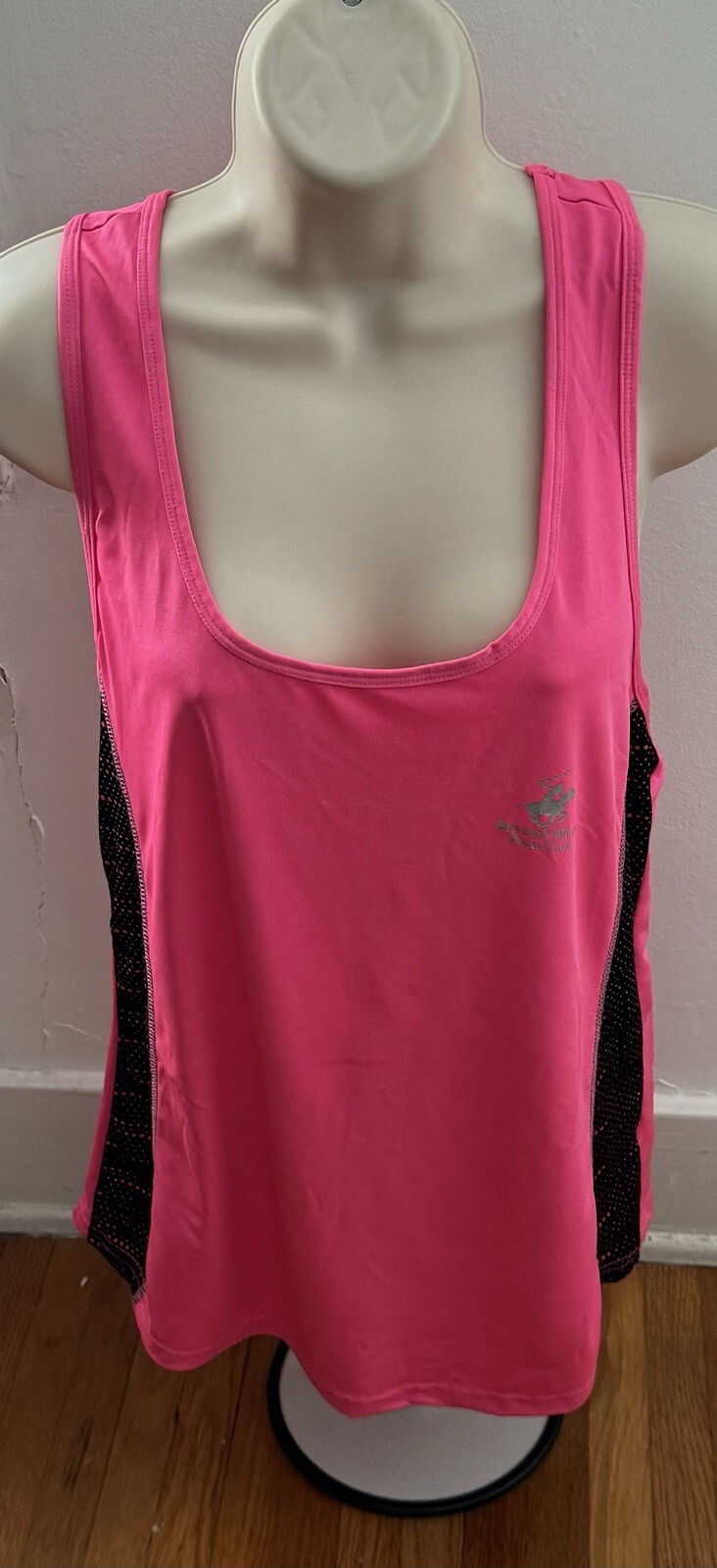 Womens Top Beverly Hills Polo Club Athletic Tank Racerback Sleeveless Sz L Pink