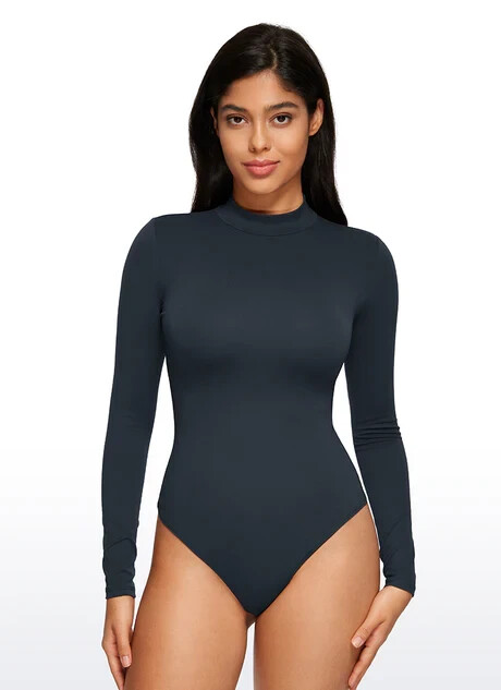 CRZ Yoga Long Sleeve Mock Neck Bodysuit Navy Medium