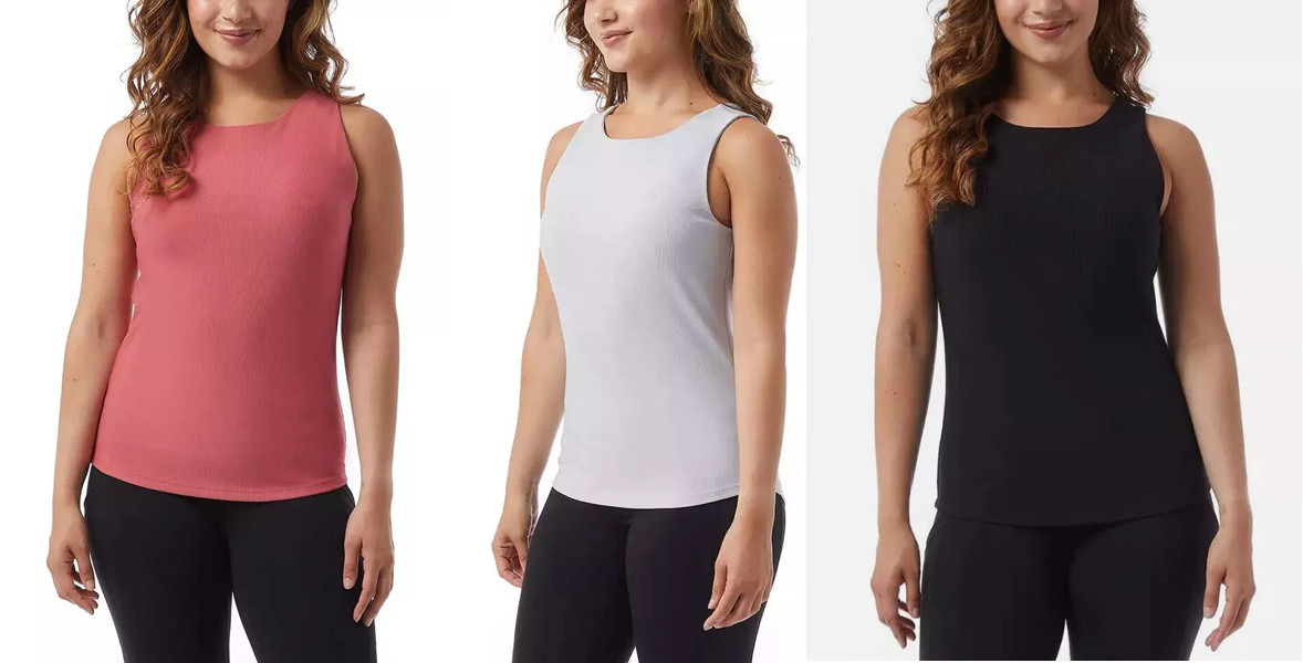 32 Degrees Cool Women’s Soft Ribbed Fabric with Built-In-Bra Top(1760130)