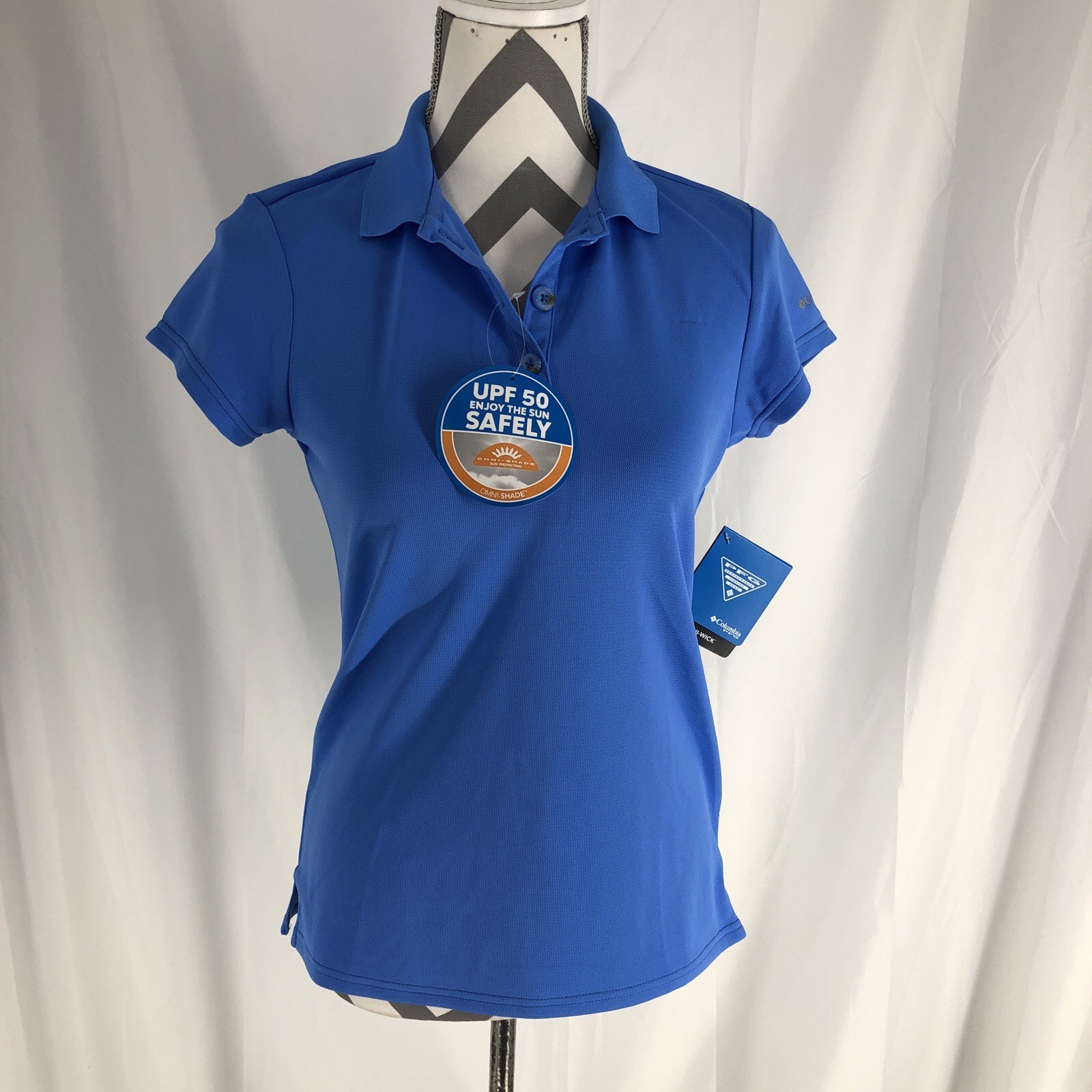 Columbia PFG Polo Shirt Womens Size S Blue Innisfree Omni-Shade UPF 50