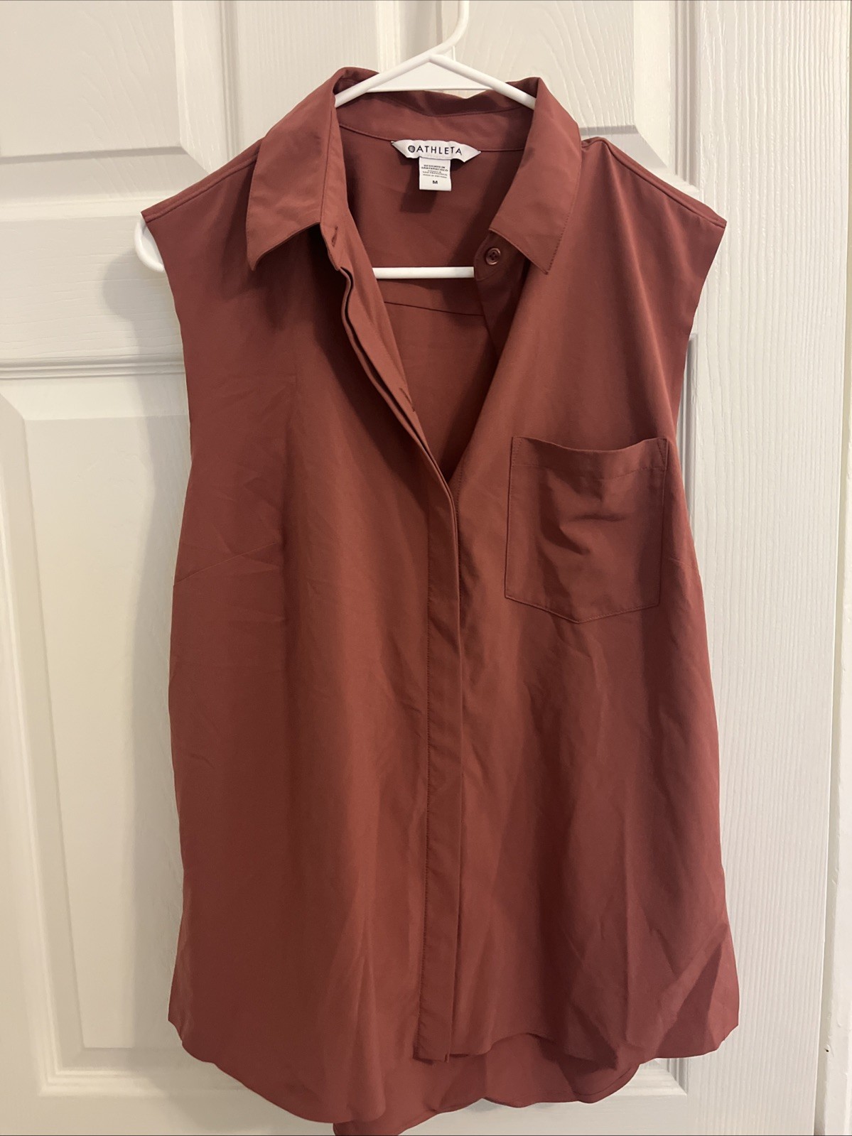 Athleta Women’s Polo Tank Top Long Buttons Rust Coral Medium