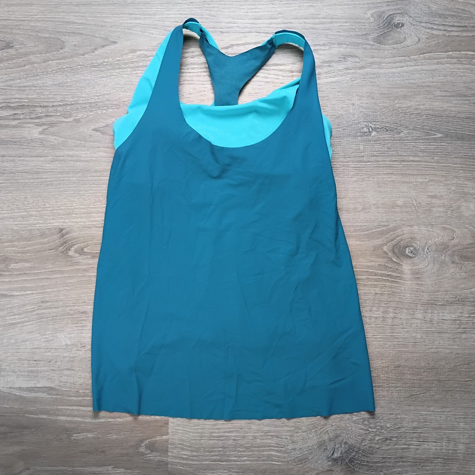 Athleta 2-in-1 Tank Top Small Blue Racerback Built In Bra Padded **