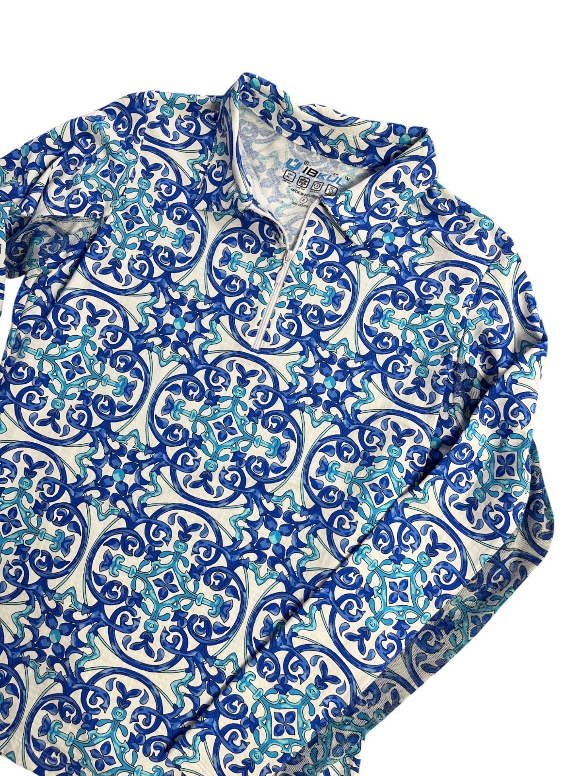 IBKUL Women’s S 1/4 Zip Long Sleeve Activewear Top Multicolor Blue Green UPF