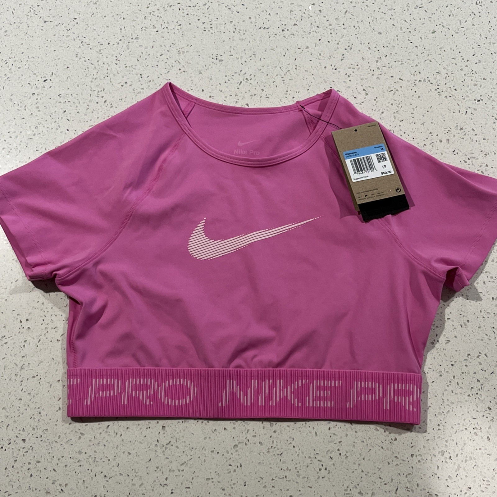 Nike Pro Crop Top Women’s M logo Band HV3673-675 Pink Tight Fit gym training