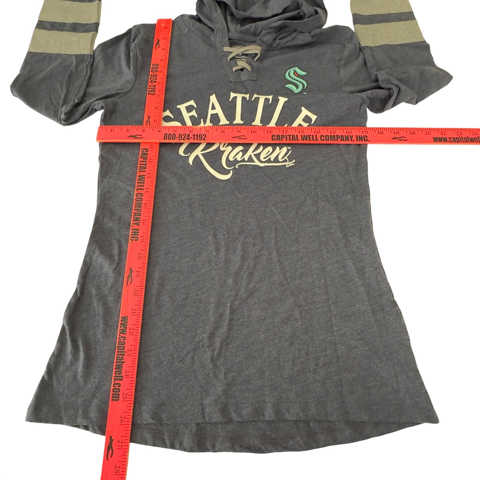 NHL Seattle Kraken Womens Navy Lace Up Hooded Long Sleeve T-Shirt Small NWT