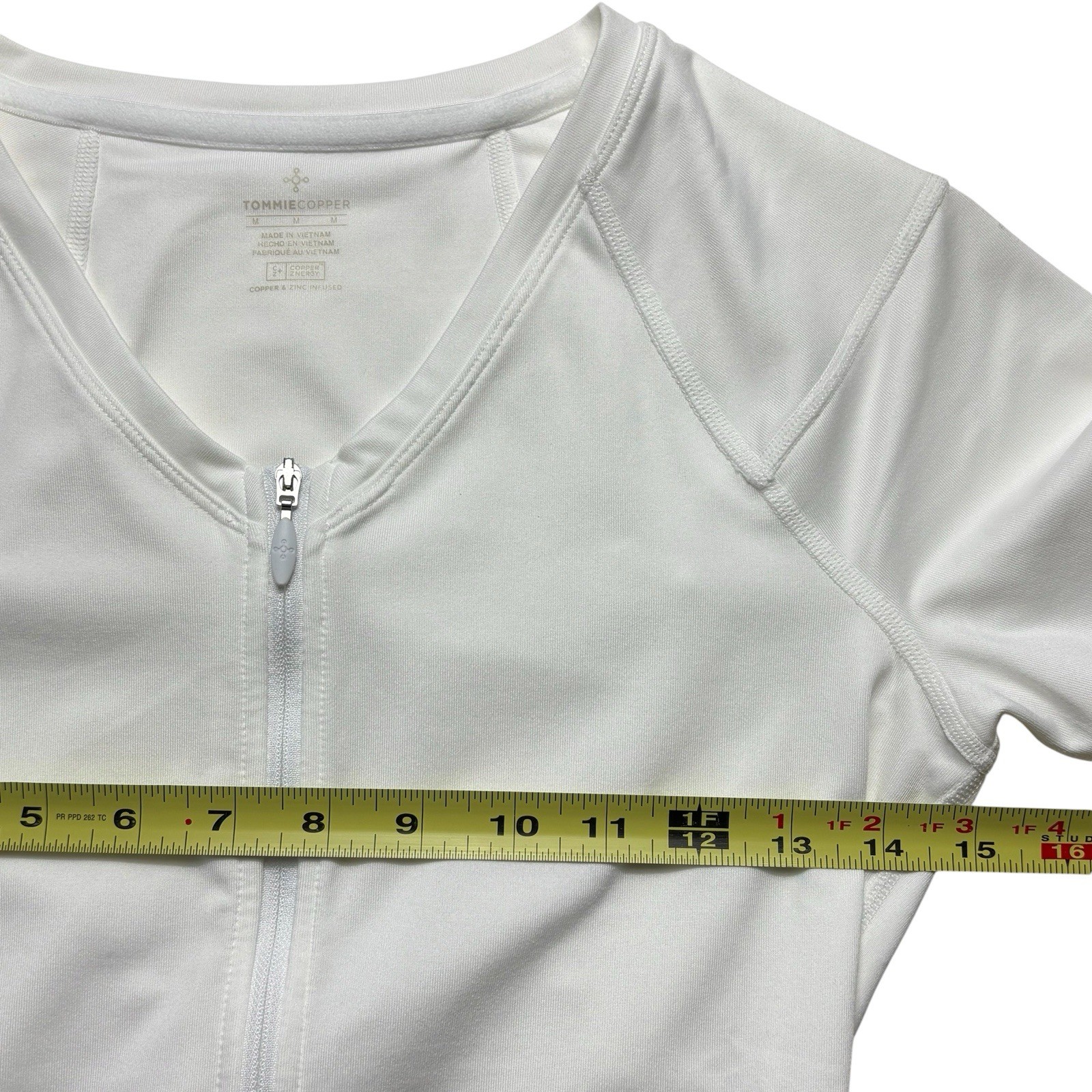 Tommie Copper Full Back Support Compression Shirt White Size M Zip Front $115