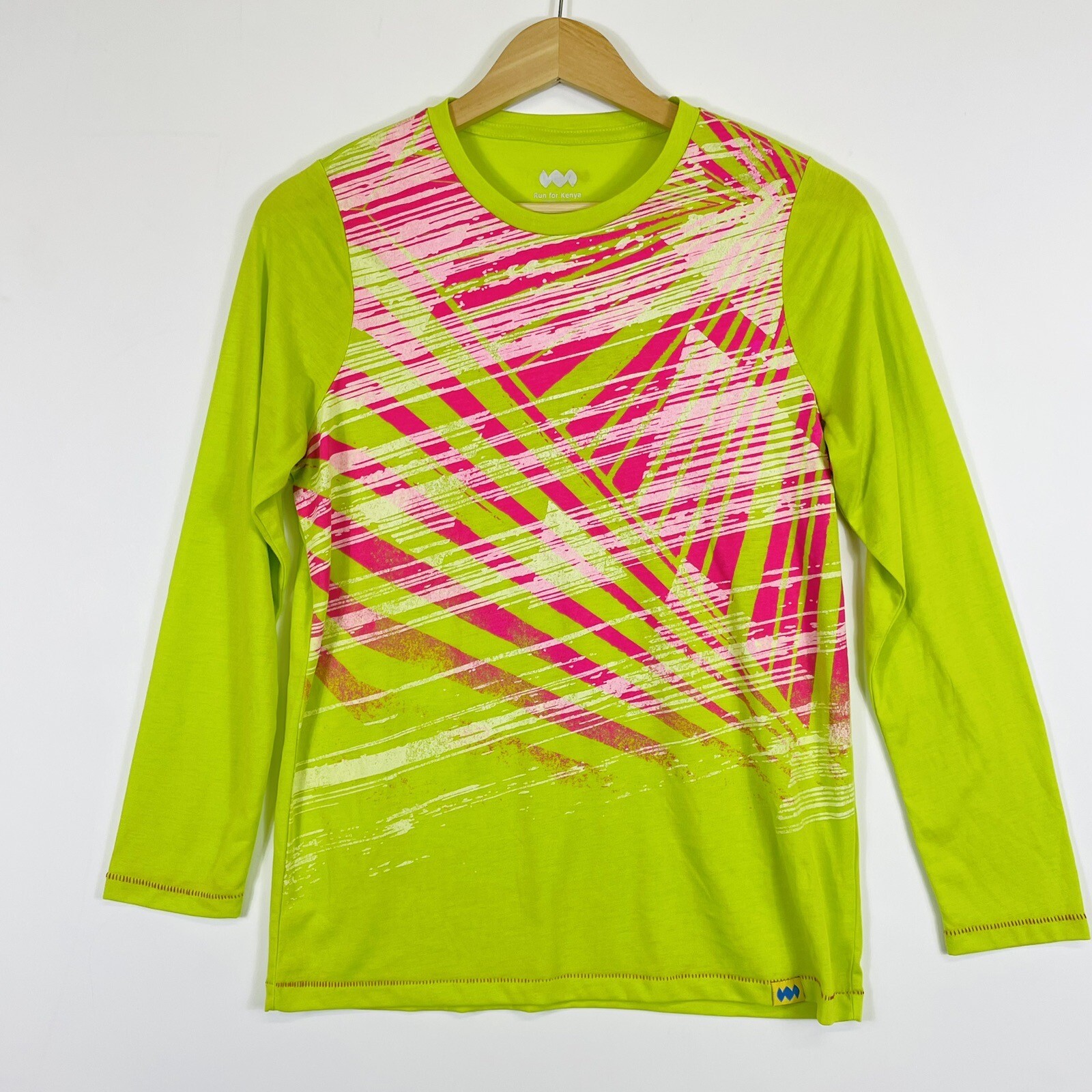 Jangi Run For Kenya Top Womens Large Lime Green Pink Long Sleeve Running Active