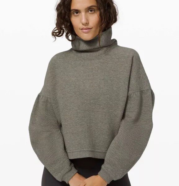Lululemon Peaceful Moments Pullover Sweatshirt Small? Grey Ribbed Crop Boxy $128