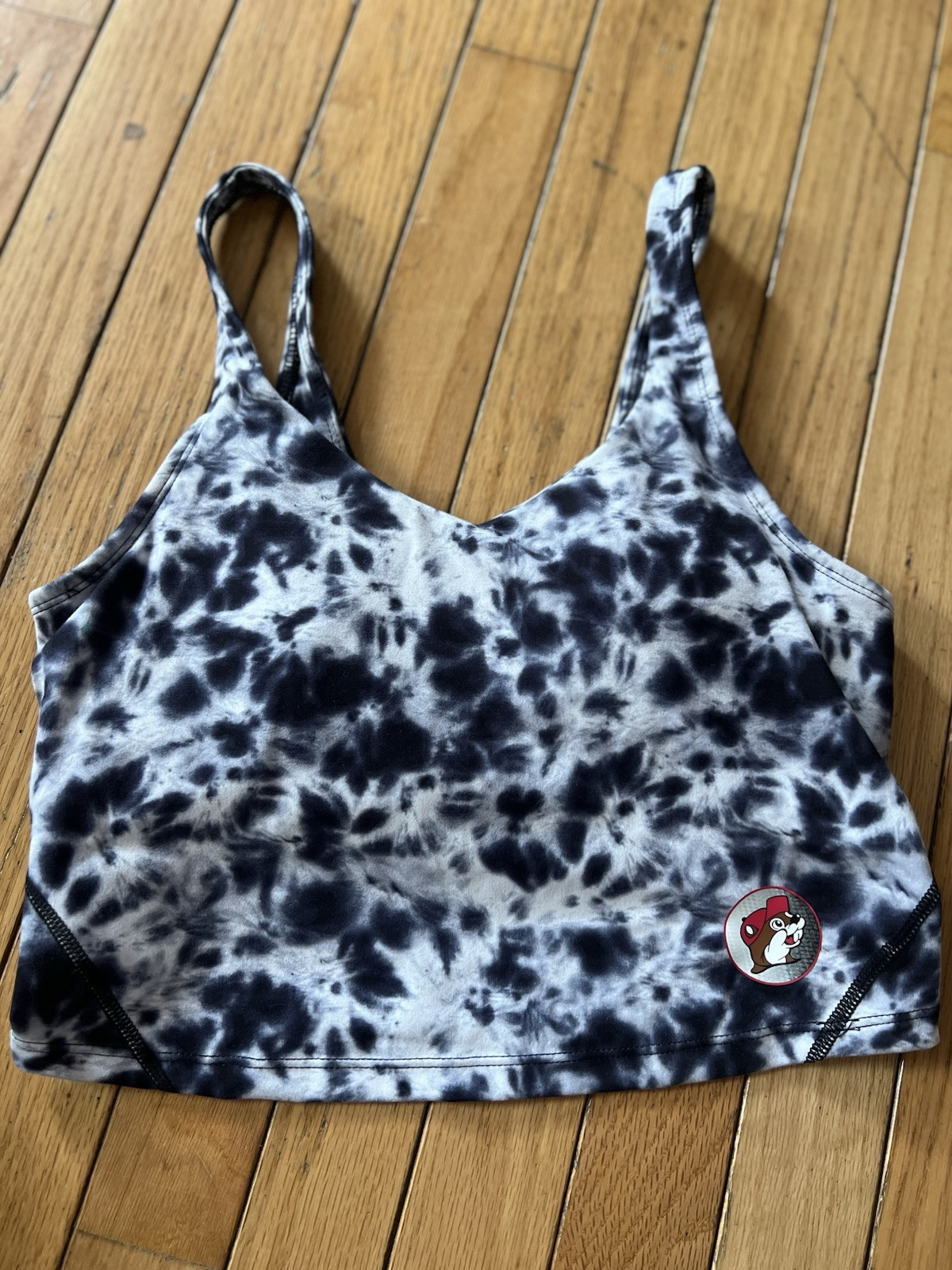 bucees Sports Bra Tank Top Women’s Size Small Black White Tie Dye Logo