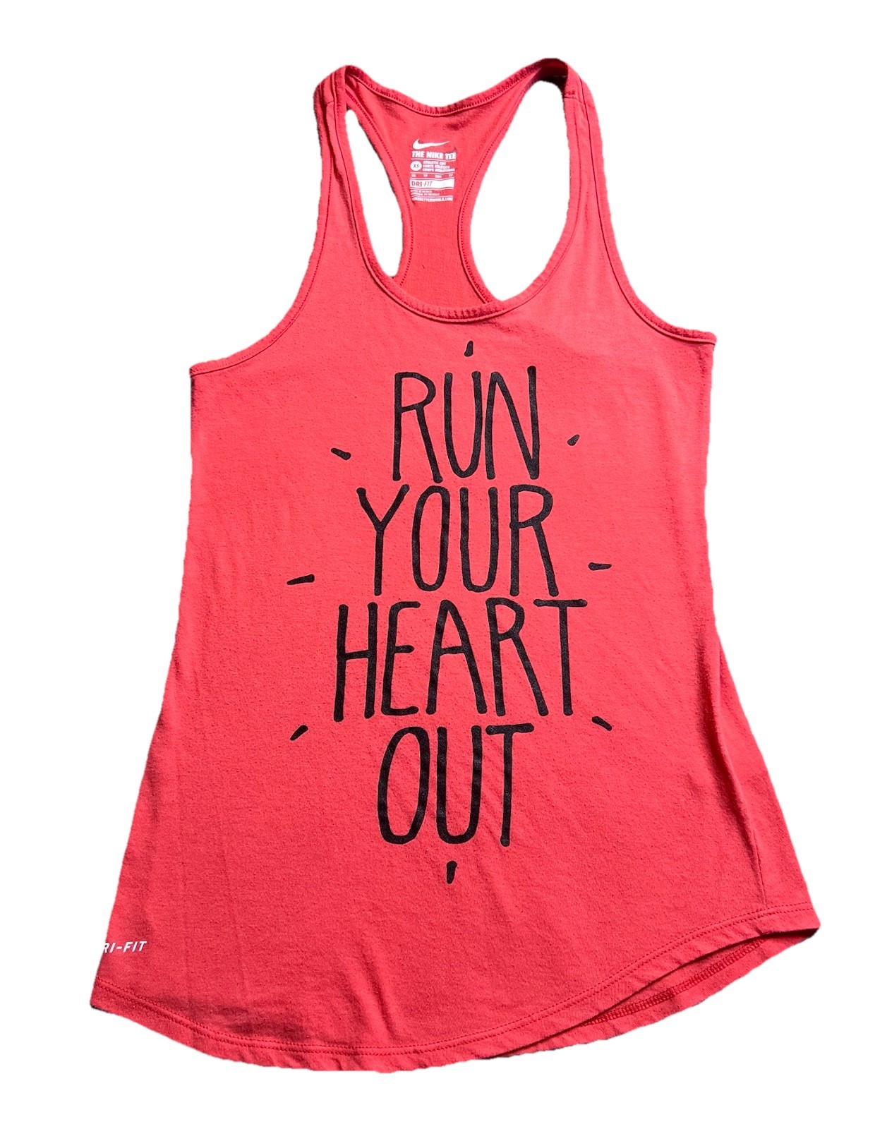 Nike Women Coral Red Athletic Cut Run Your Heart Out Racerback Tank Top Size XS