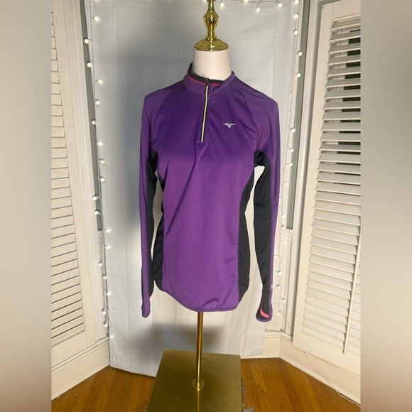Mizuno Women Purple Breath Thermo Running Quarter Zip Pullover Medium