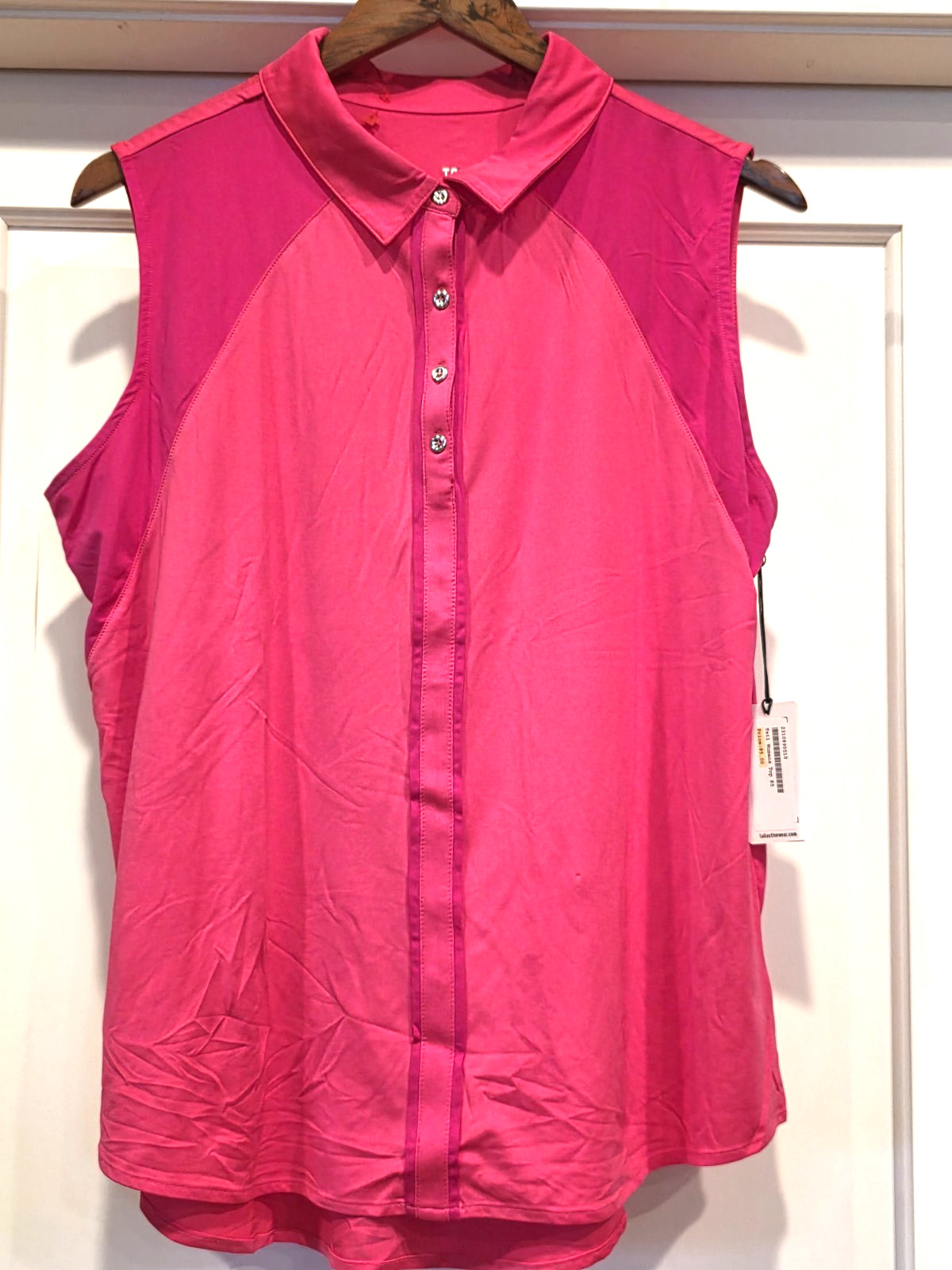 Tail Womens Colorblock Sleeveless Button Mini Collar Golf Top Large Pink NWT