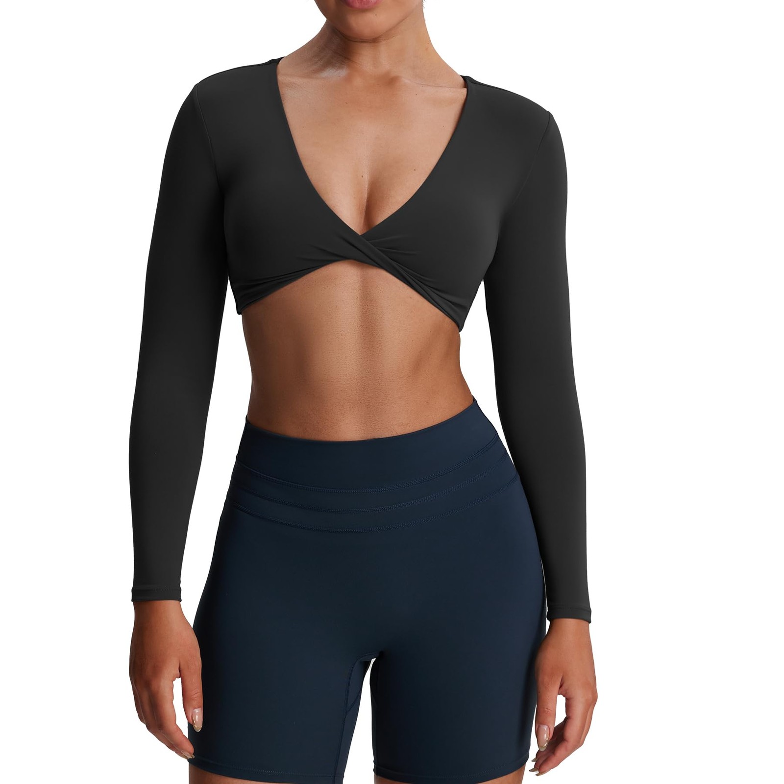 Long Sleeve Crop Tops for Women Metamorph Sienna Twist Deep V Workout Cropped…