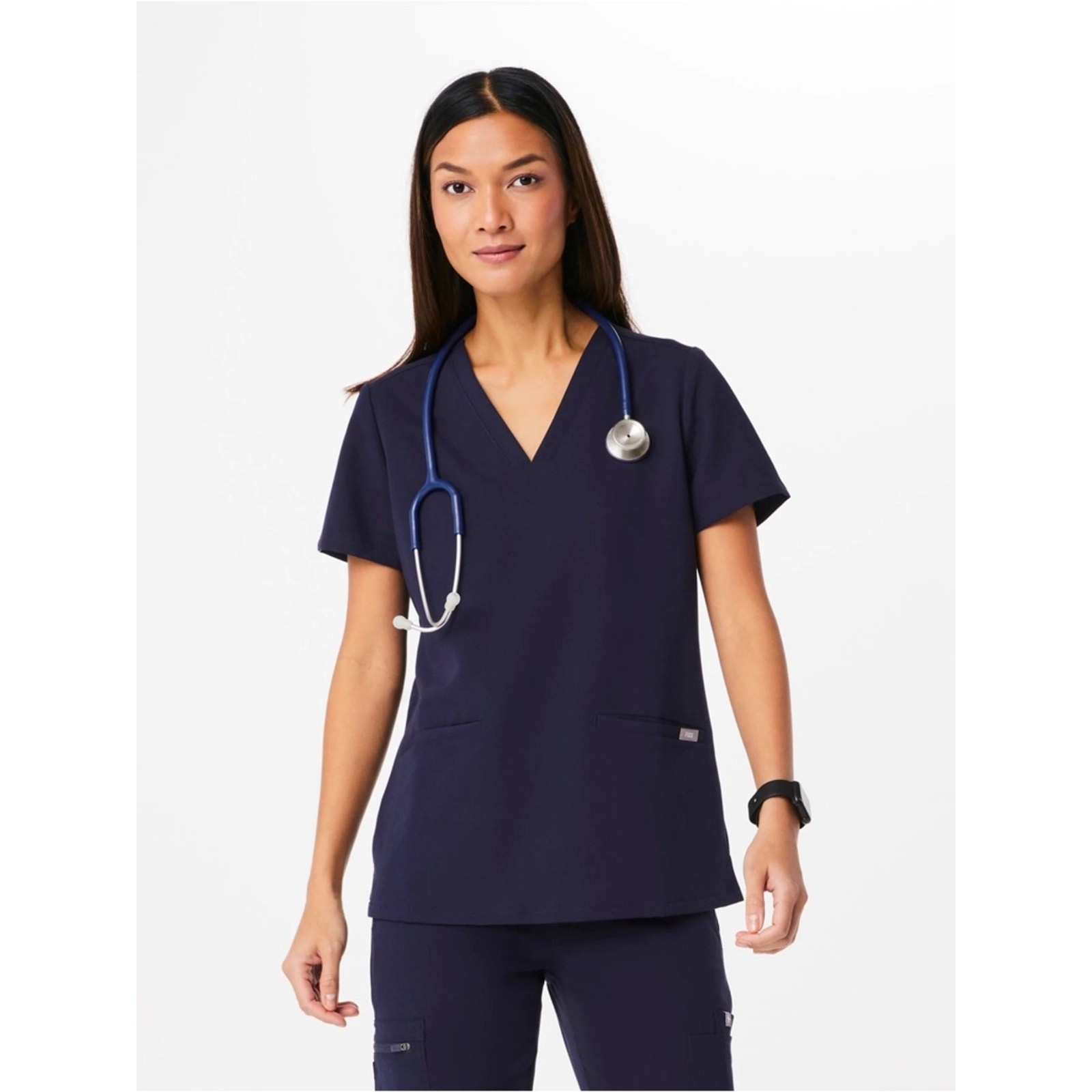Figs Casma Three-Pocket Scrub Top V-neck Short Sleeve Navy Blue Size Medium