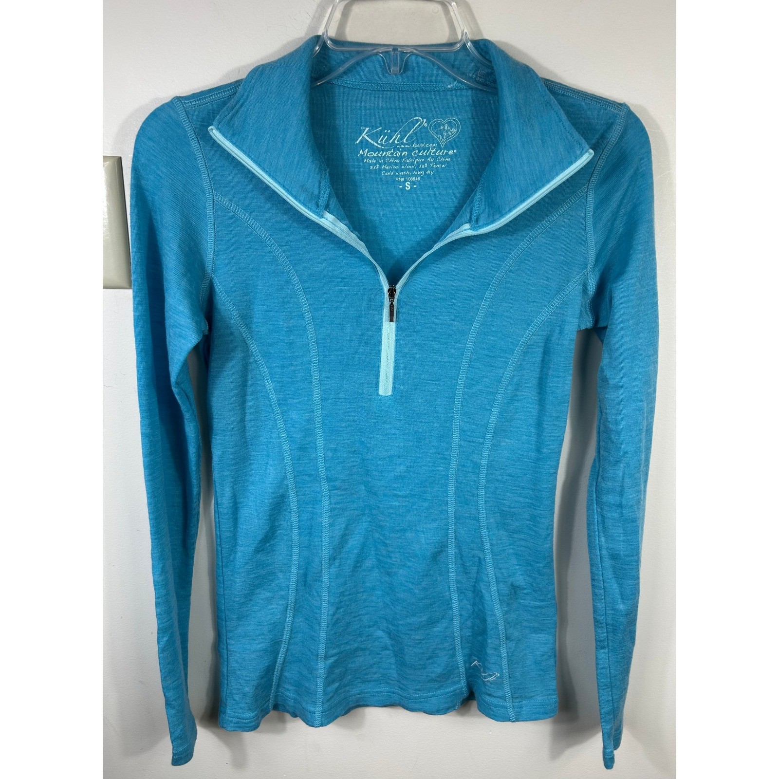 Kuhl Pullover Top Women S Blue Merino Wool Tencel 1/4 Zip Base Layer Gorpcore