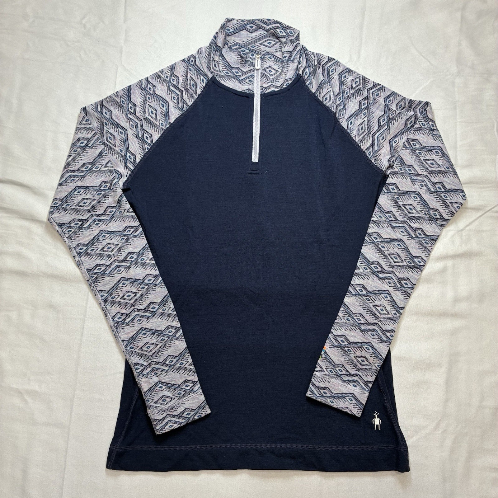 SmartWool Merino 250 Baselayer 1/4 Zip Womens Large Eclipse Mountain Fairisle