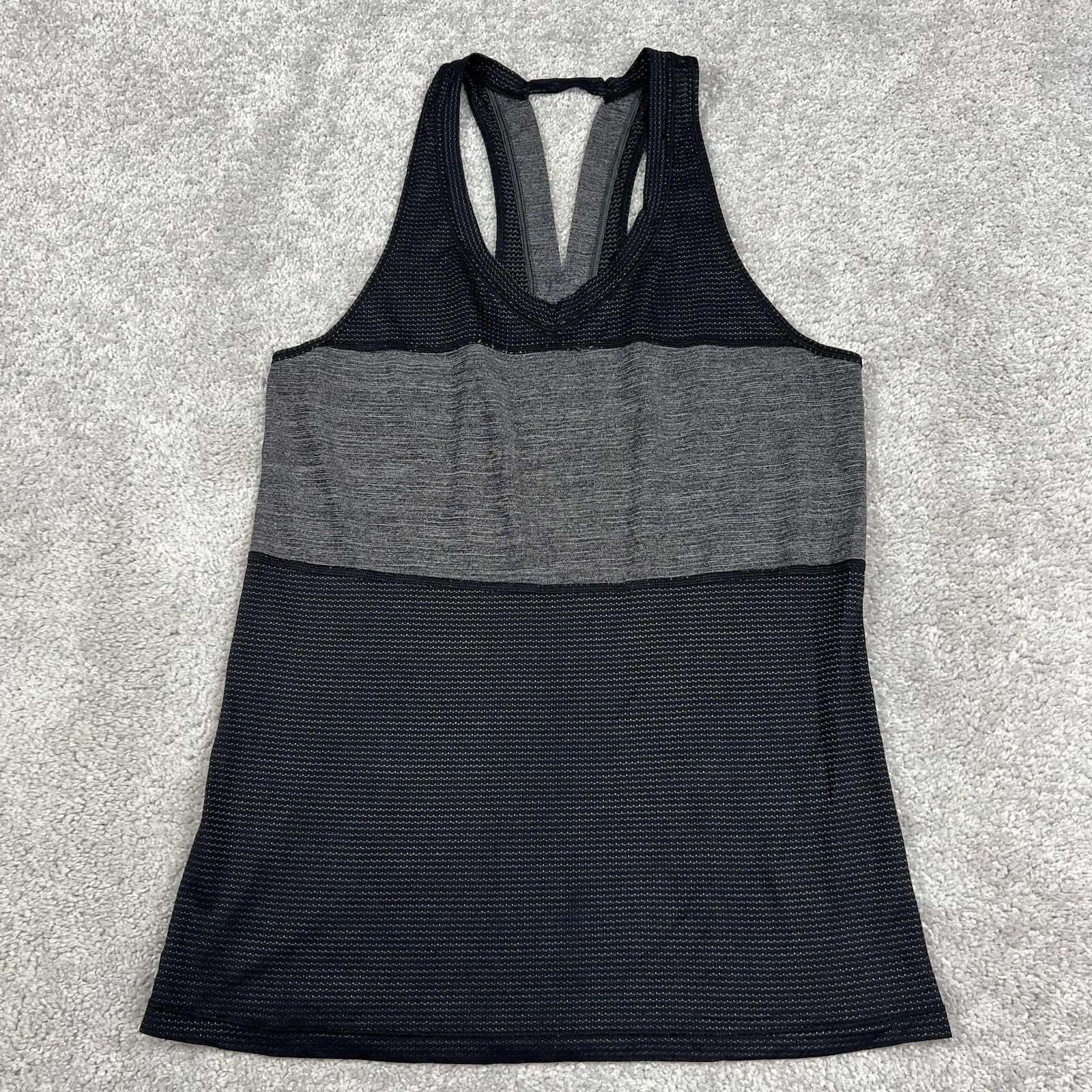 LULULEMON Women 4/6 Gray Black Open Split Back Athletic Tank Top Run Gym Casual