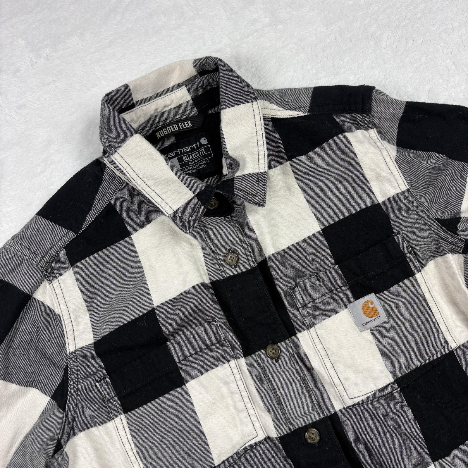 Carhartt Shirt Womens S Black Plaid Flannel Rugged Flex Relaxed Fit Pockets