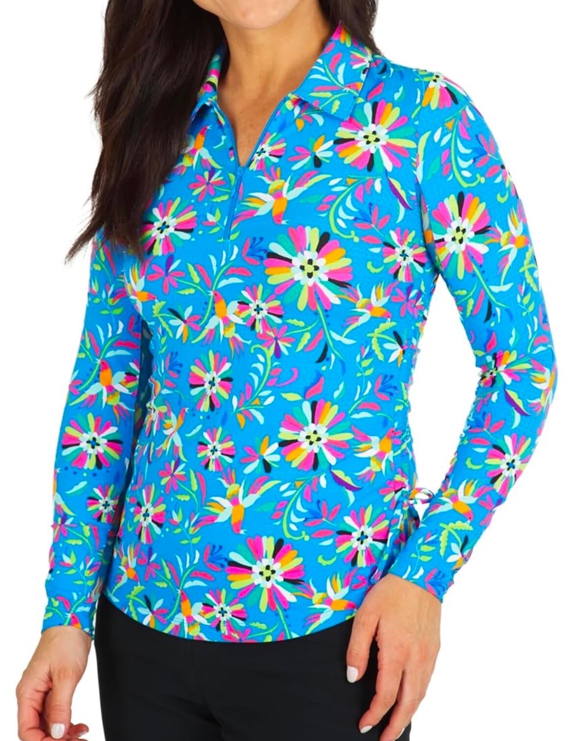Ibkul Estela Adjustable Polo Top Size M XXL Long Sleeve Blue Golf Womens Tennis
