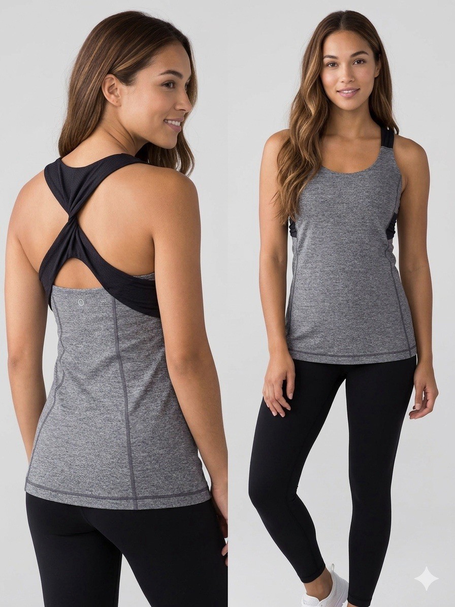Lululemon Heathered Tank Top Built-In Sports adjustable Bra Twisted Back Size 8