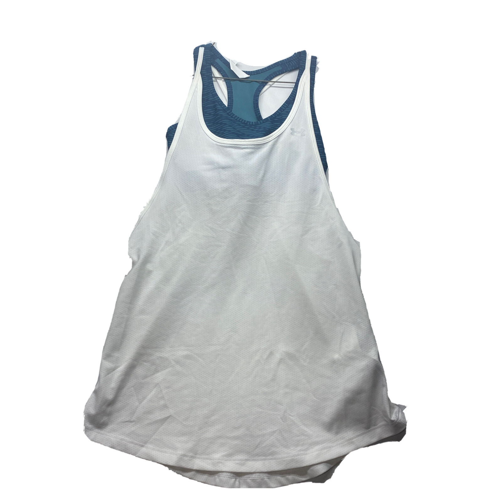 Under Armour Womens Workout Top size XS White Blue 2 Piece Attached Bra HeatGear