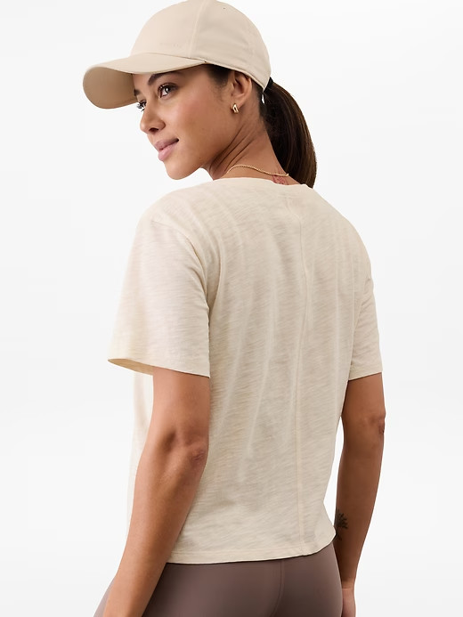 New Athleta M Essential Slub Supima Cotton V-Neck Short Sleeve Tee Bone Medium