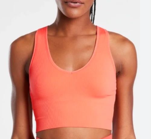 Calvin Klein Performance Thin Rib V-Neck Seamless Crop Tank S NEW $50 PF2T0568