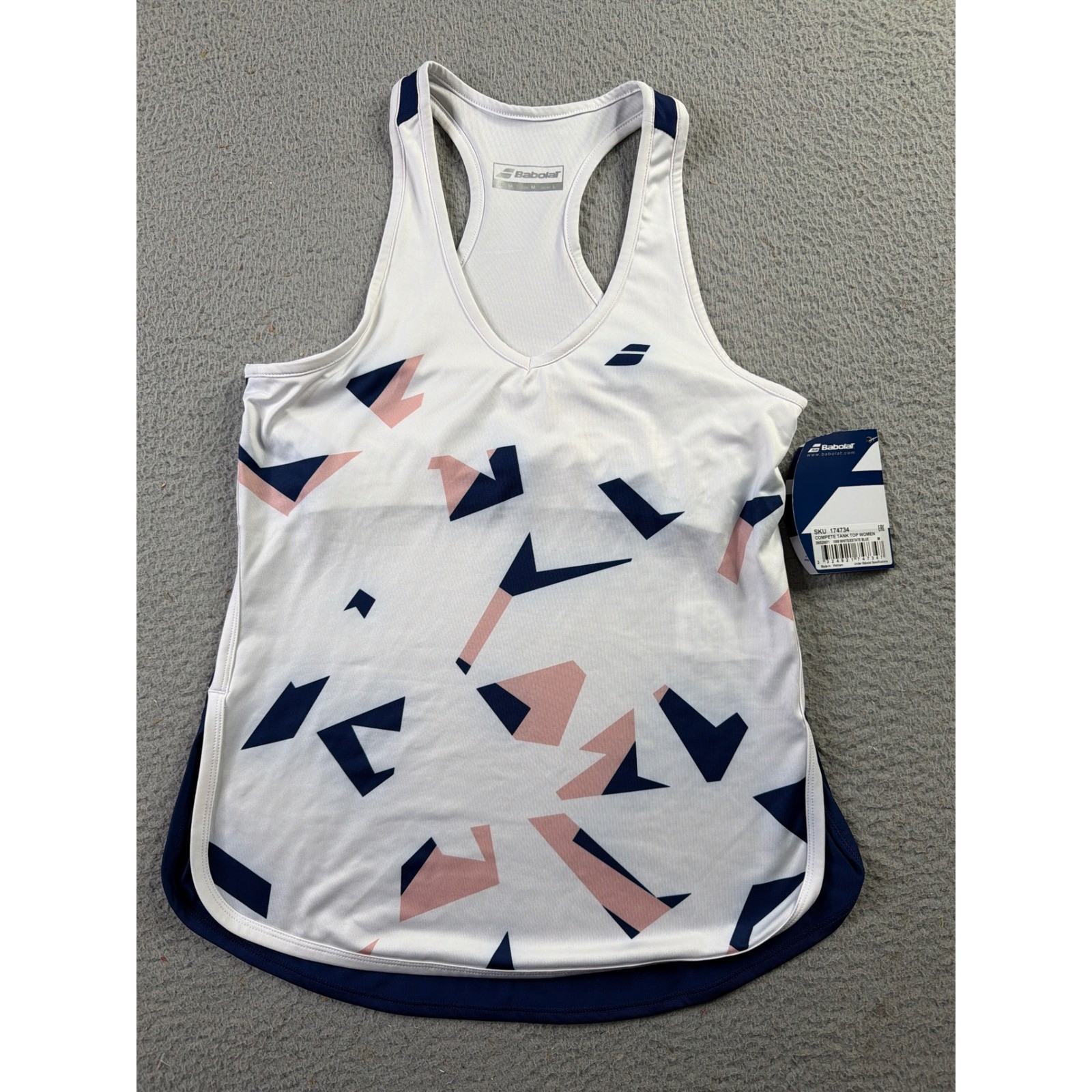 Babolat Compete Tank Top Women M Tennis White Blue Red Geometric NWT