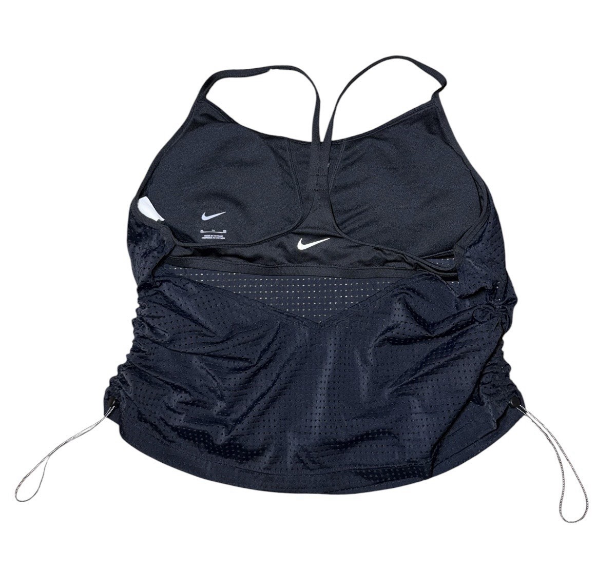 Nike Dri-FIT Mesh Adjustable Side Ruched Tank Top Built-In Bra XL Black
