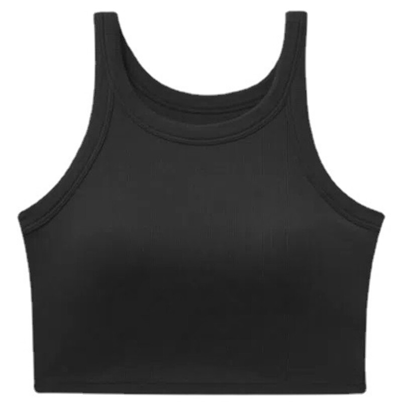 Women Sleeveless O-Neck Plain Crop Top Ribbed Knit Bodycon Padded Racerback Vest