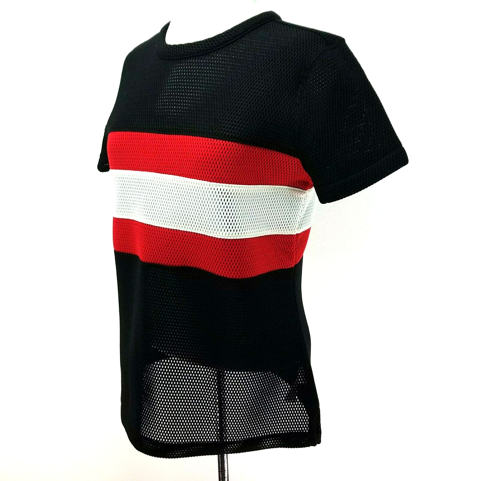 REEBOK Melody Ehsani Black Red White Stripe Mesh Top S/S Women’s S RARE~ VEUC! *
