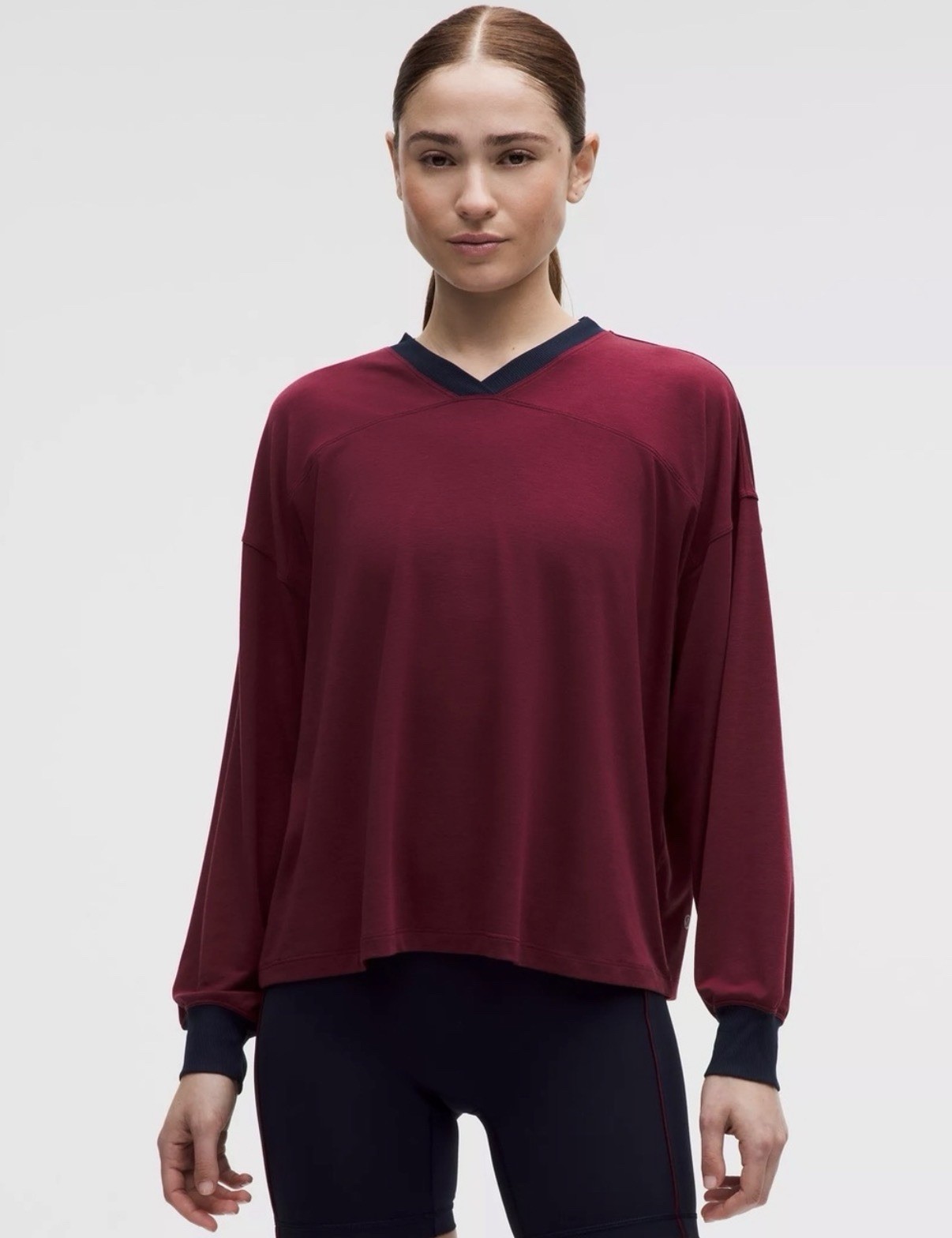 lululemon Jersey Training V-Neck Long Sleeve Oversized Top Burgundy Size XL