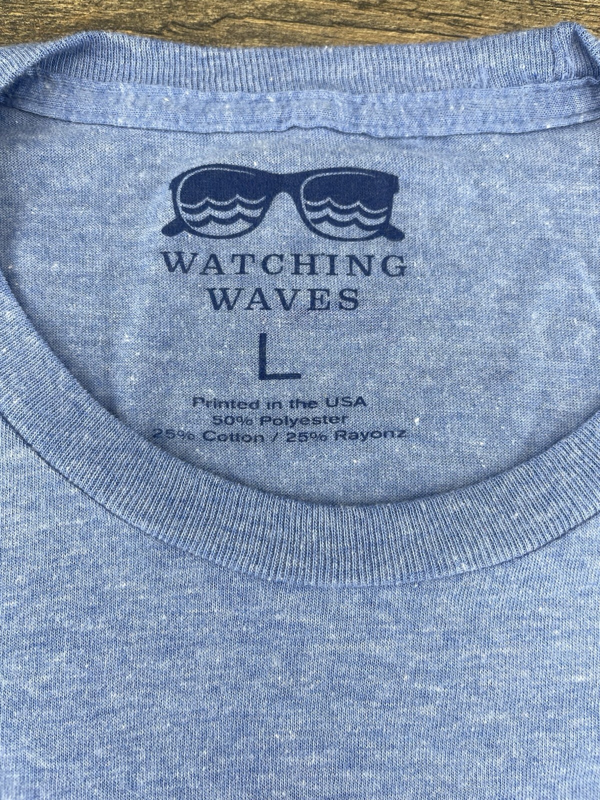 Watching Waves Large Womens Light Blue Tee Shirt Top Private Selection Apparel