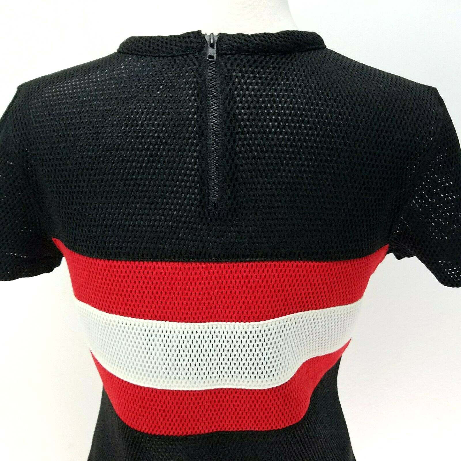 REEBOK Melody Ehsani Black Red White Stripe Mesh Top S/S Women’s S RARE~ VEUC! *