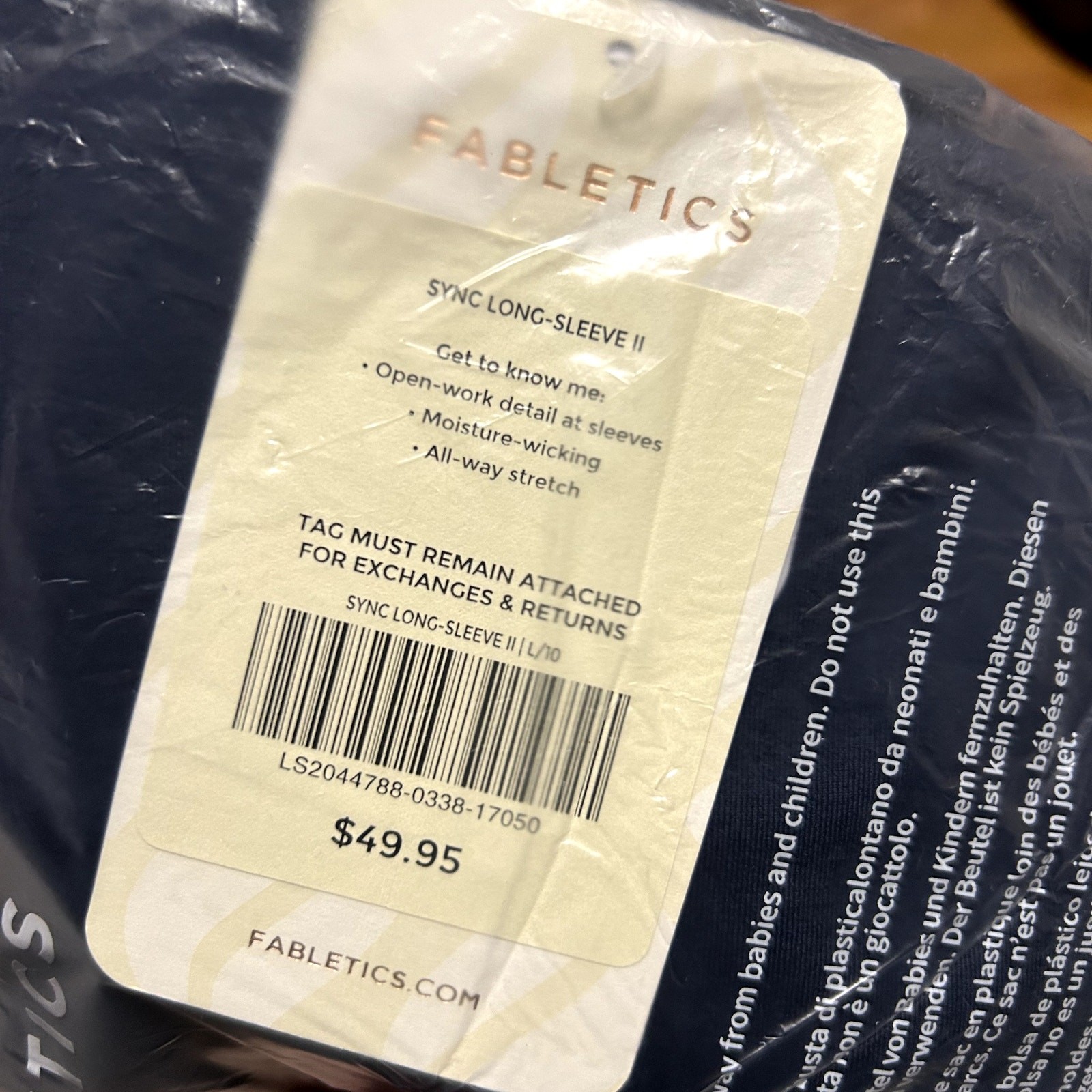Fabletics Sync Long-Sleeve II Womens Size Large 10 Thunder Navy