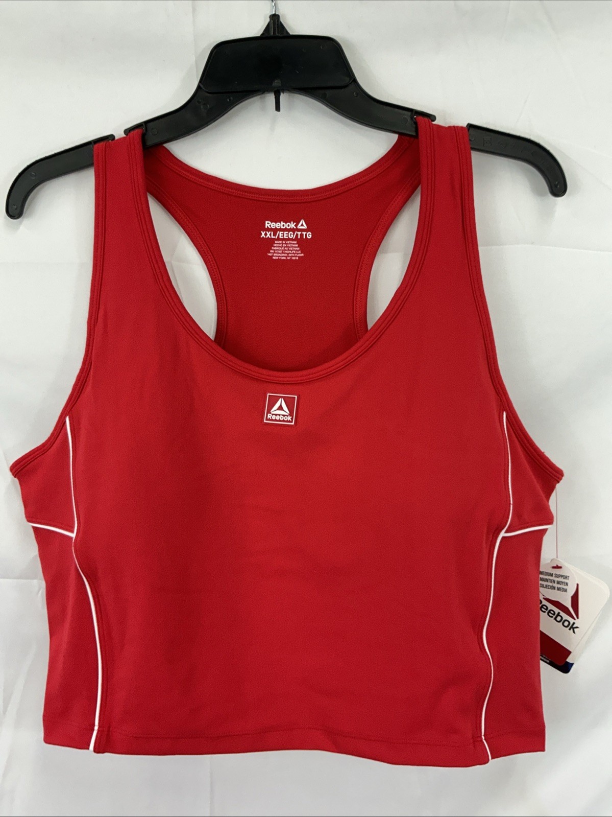 NWT Reebok Women’s XXL Red Medium Support Cropped Bra Tank Removable Cups