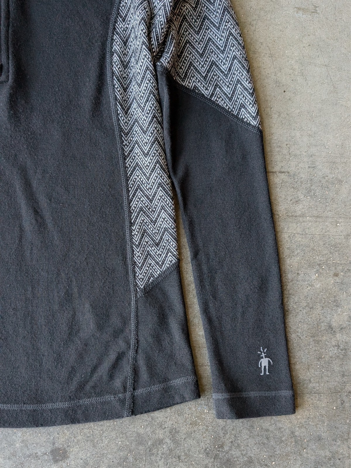 Smartwool Merino Wool Half Zip Black Gray Patterned Long Sleeve Top small
