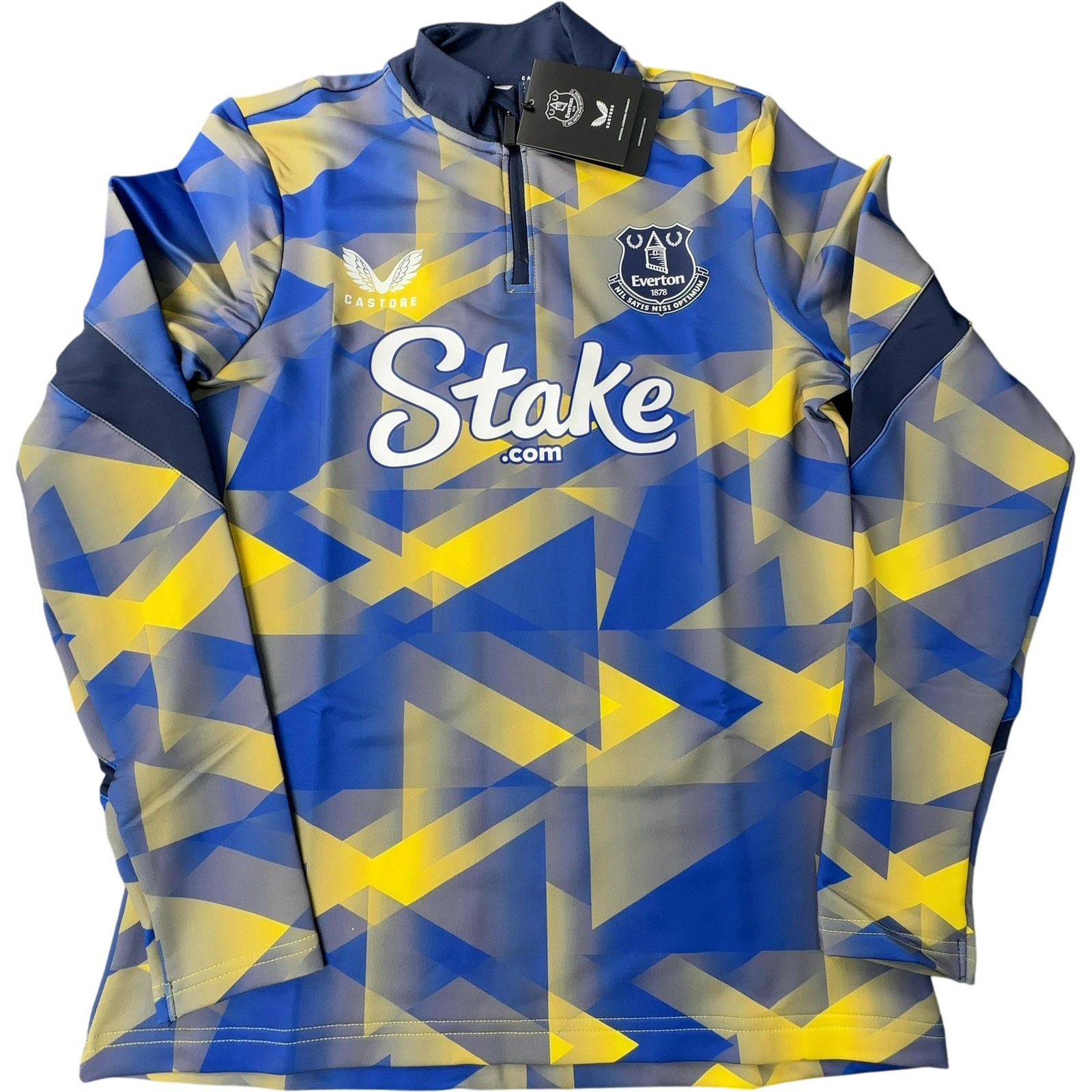 Castore Everton Third Matchday 1/4 Zip Midlayer Women’s UK 8 Blue Yellow Geometr