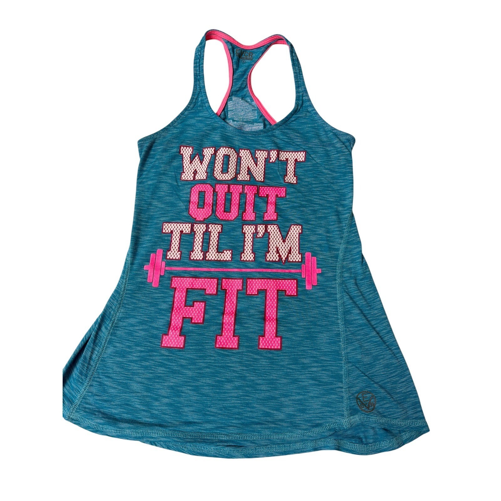 EVCR Women’s Small Racerback Tank Teal Pink Workout Graphic Gym Top