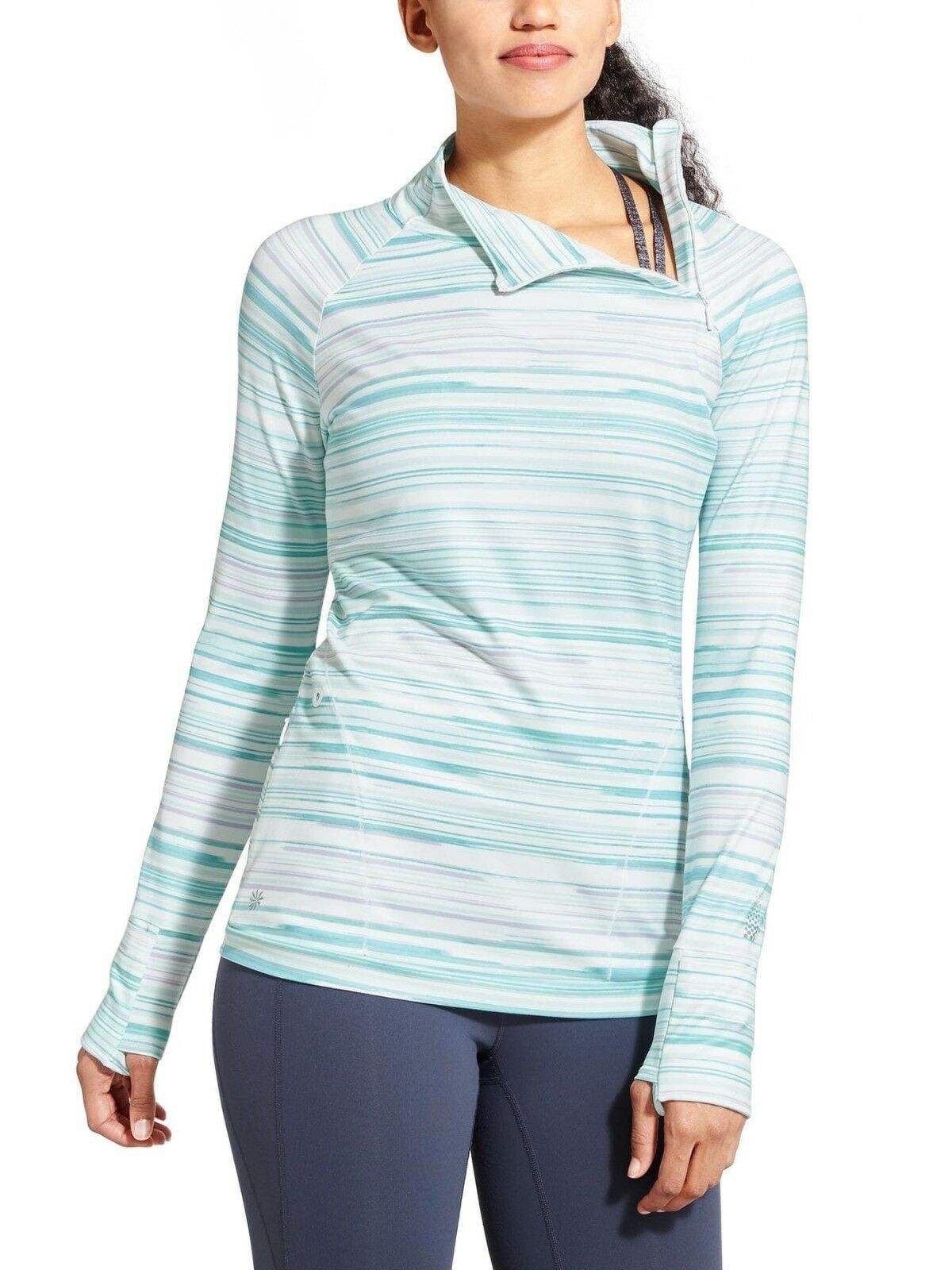 ATHLETA Stripe Superluxe Half Zip Fitness Travel Top #349166 NWT! S Small